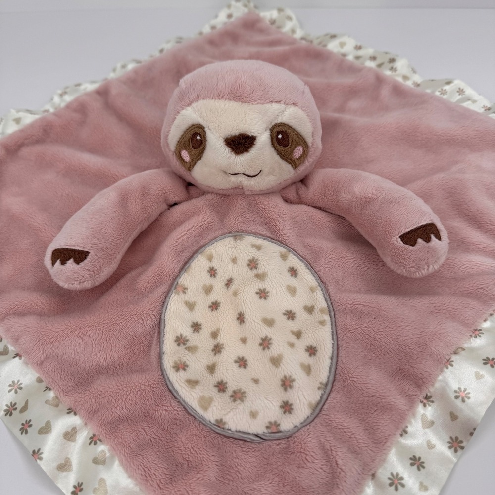 Douglas Baby Pink Sloth Lovey Security Blanket Plush Satin Trim Floral 1437